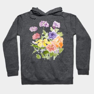 marigold verbena and petunia ink and watercolor Hoodie